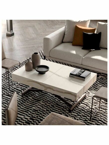 Table relevable Box - Ozzio design - céramique marbre blanc