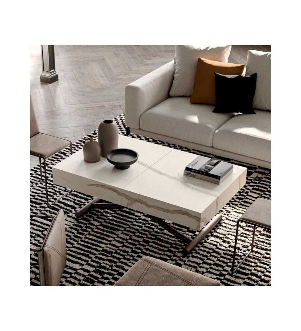 Table relevable Box - Ozzio design - céramique marbre blanc