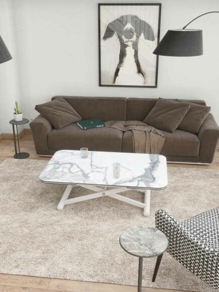 Table basse relevable, Enora pieds métal blanc