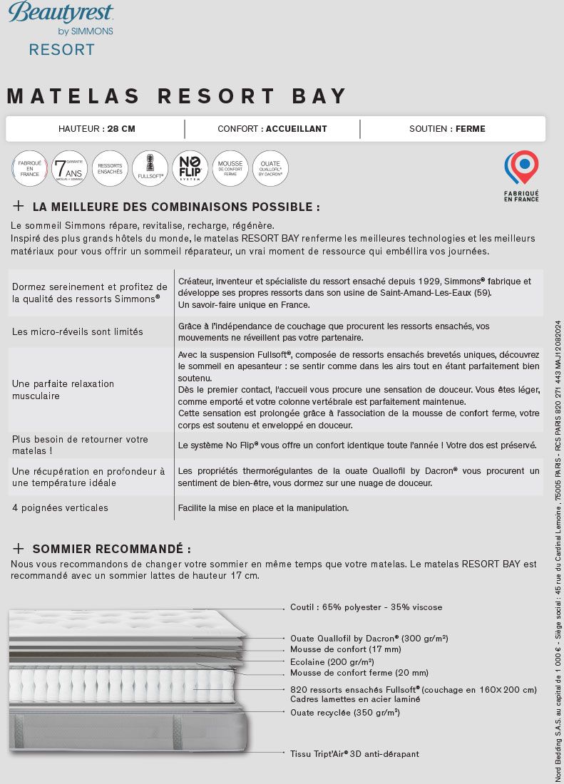 Matelas double avec zip pour lit jumeaux - Resort Bay by Simmons – Image 3